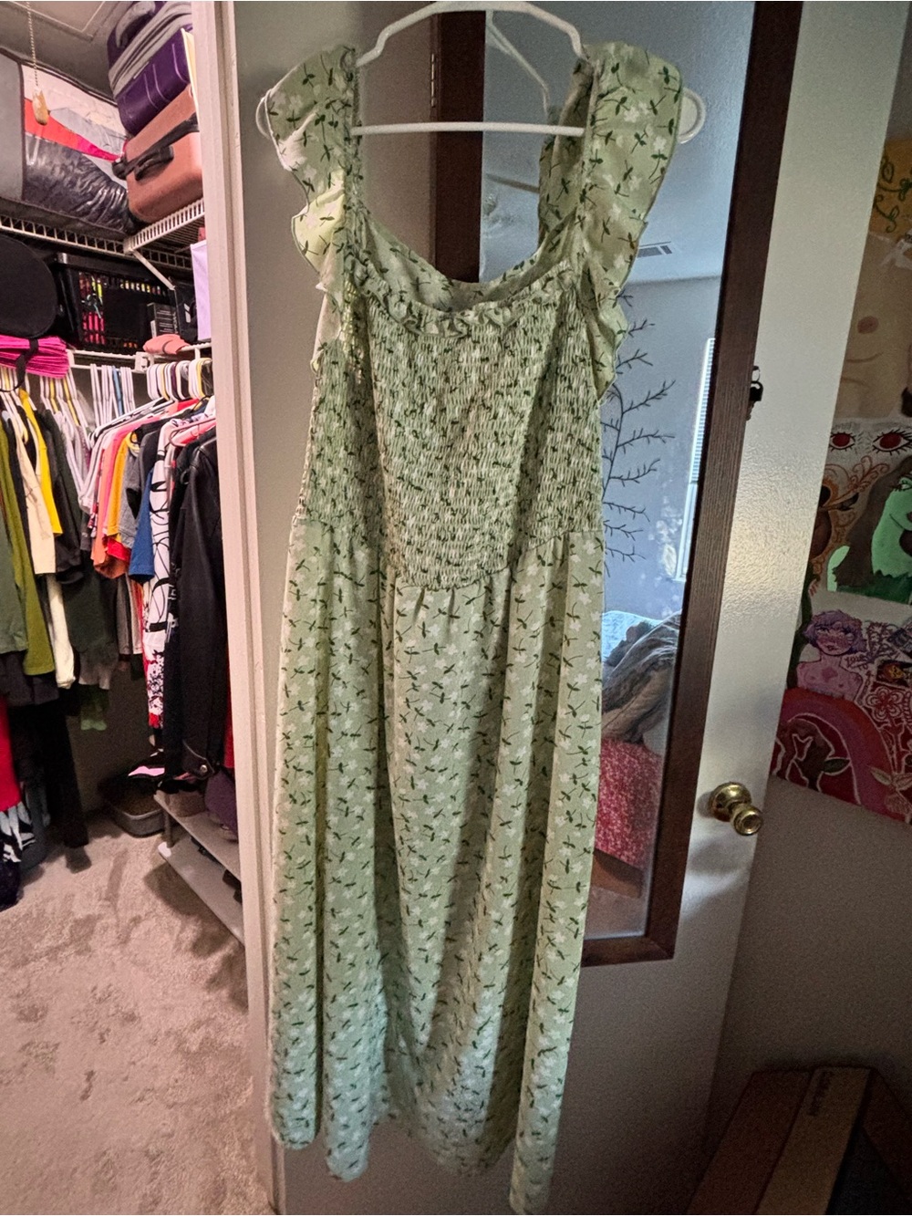 Smocked Maxi Dress in Light Green